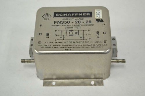 SCHAFFNER FN350-20-29 POWER LINE FILTER 250V-AC 20A AMP B350475