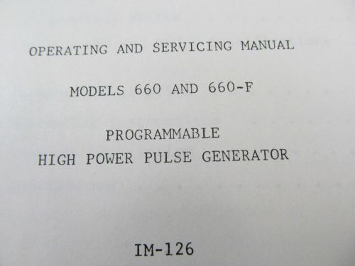 VELONEX 660 and 660-F Programm High Power Pulse Generator Oper/Serv Manual 45964
