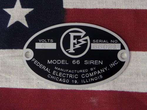 Federal Electric Company 66 / 66G / 66L Replacement Badge 6 or 12 Volt