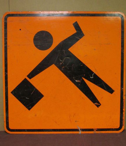 Vintage used aluminum flagger ahead street construction zone sign traffic 36x36 for sale