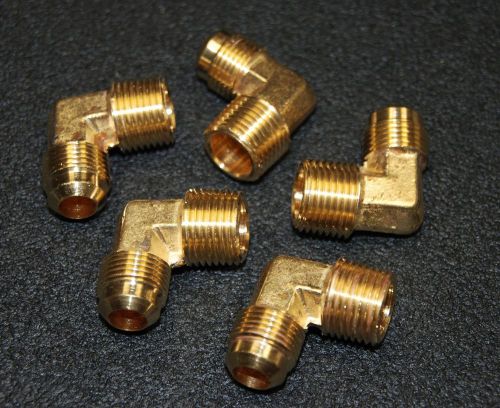 Brass Fittings: 45° Flare Male Elbow, Male Pipe 1/2&#034;, Tube OD 1/2&#034;, QTY. 5