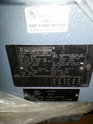 Marathon fire pump motor 324ttdp8610 for sale