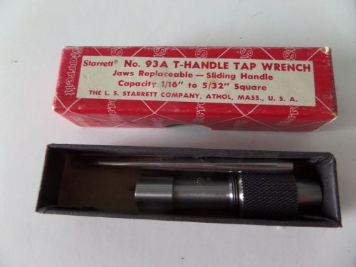 Starrett T-Handle Tap Wrench No 93A In Box Capacity 1/16&#034; to 5/32&#034; Square