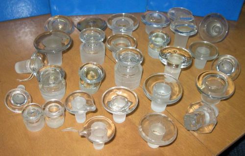 Glassware lab glass: Misc Solid Glass Flathead &amp; Other Stopper lot x28
