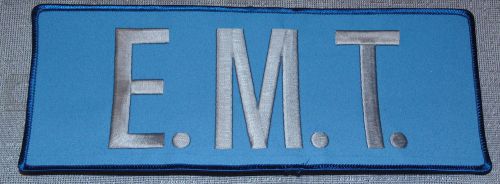 EMT patch, brand new, 4&#034; tall x 10 3/4&#034; long, White Lettering on Light Blue