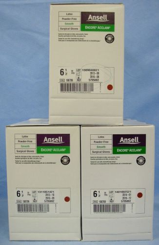 3 boxes of 50pr/pk ea ansell encore acclaim latex surgical gloves #5795002 for sale
