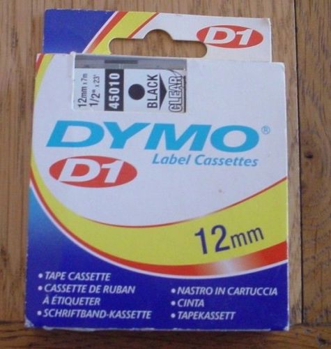 DYMO D1 LABEL CASSETTES 12mm BLACK ON CLEAR 45010
