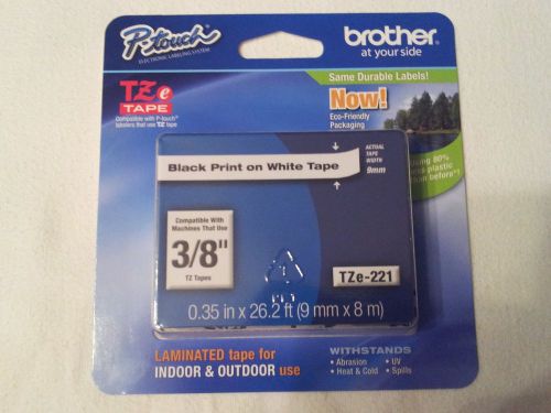 Brother Laminated labels  TZe-221  3/8&#034;  Black print on White tape