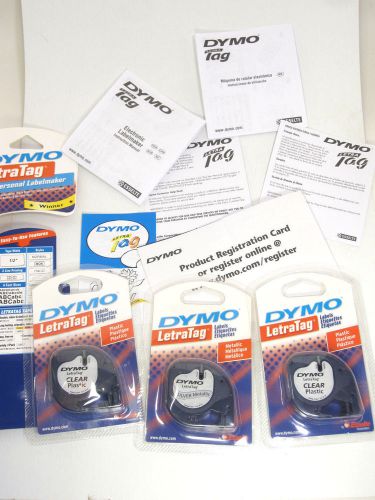 NEW SEALED Dymo Letra Tag Clear Plastic Silver Metallic Label Cartridges w/ Inst