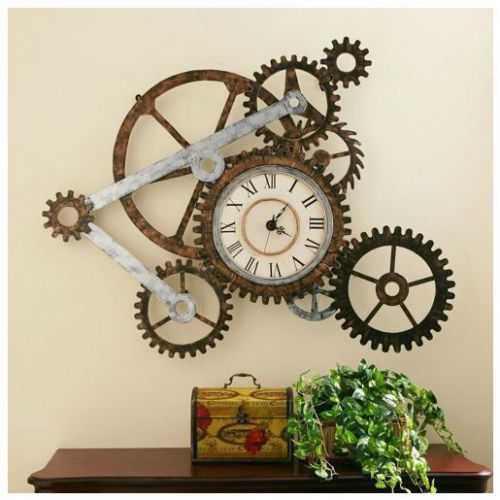 Steam Punk Gear Art Wall Clock Decorative Industrial Home Office Metal Sculpture