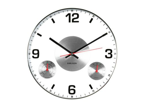 Karlsson Glass Thermo- Hygrometer Wall Clock w/ Black Clock Hands, 12&#034; Diameter