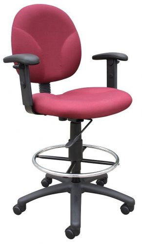 B1691 BOSS BURGUNDY FABRIC DRAFTING STOOLS WITH ADJUSTABLE ARMS &amp; FOOTRING