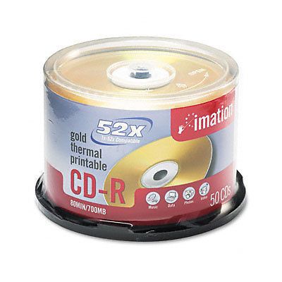 imation Printable CD-R Discs, 700MB/80min, 52x, Spindle, Gold, 50/Pack- IMN17300