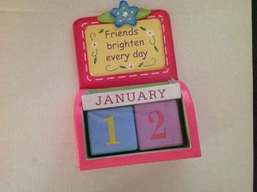 Perpetual wood block &#034;friends brighten every day&#034; calendar by ganz for sale
