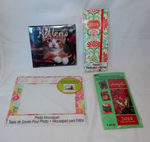 Mix Lot of 2014 Calendars-Photo Mousepad-Planner-Butterflies Bookmarks-4 Total
