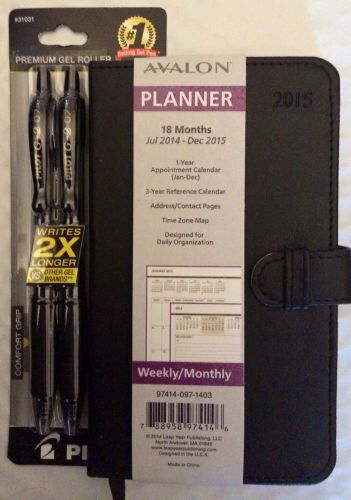 2015 BLACK FAUX LEATHER POCKET WEEKLY PLANNER w/PILOT G2 GEL PENS Holiday Gift!
