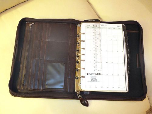 Day-timer 1-page/day planner refill (2015) &amp; leather zipper cover - desk size for sale