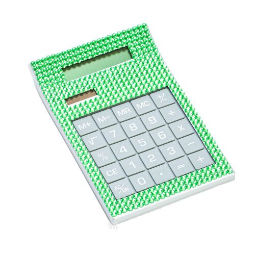 Medium crystal rhinestone green solar powered calculator desk office supplies for sale