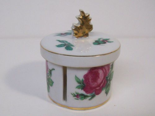 Vintage Porcelain Rose Design Stamp Holder Dispenser