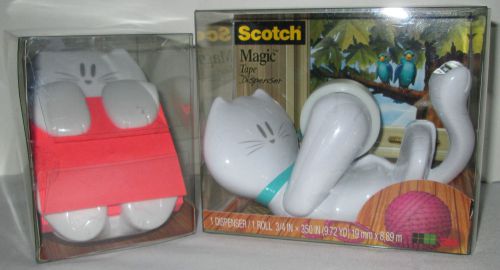Scotch 3M Magic Tape Dispenser Post-it Cat Pop-up Note Lot set of 2 White Cats