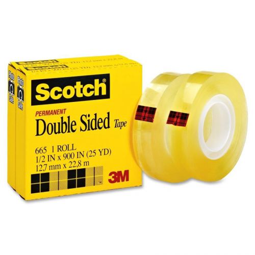 Scotch double sided tape - 0.50&#034; width x 75 ft length - 1&#034; core - (6652pk) for sale