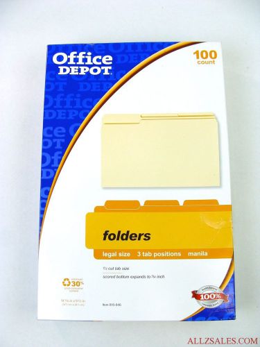 Case of 5 Office Depot Legal Size Folders, 100 count. 3 Tab Position, Manila