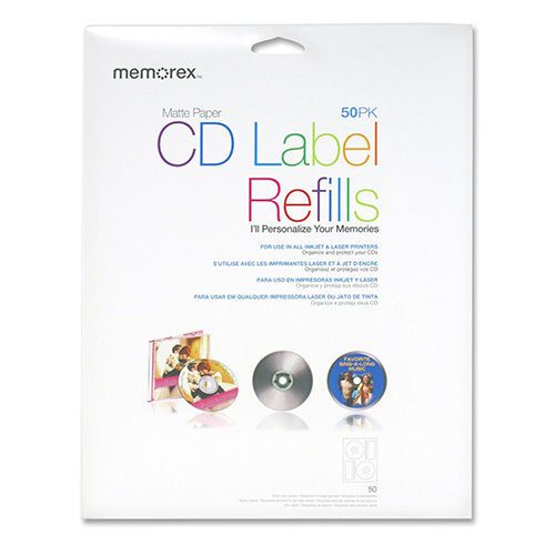 Memorex CD Label Refills for Inkjet/Laser, White Matte. Sold as Pack of 50