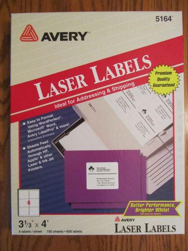 AVERY LASER LABELS, SHIPPING LABELS  #5164, 3 1/3&#034; X 4&#034;, OLD STOCK
