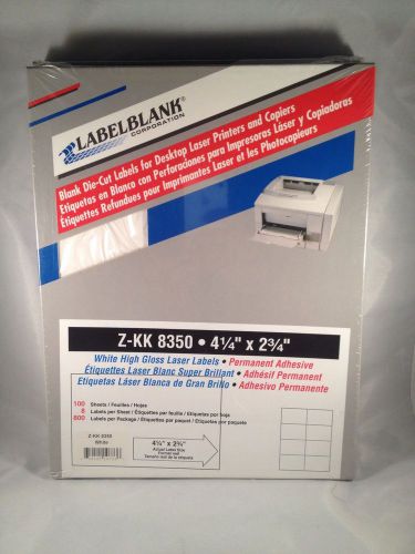 Labelblank Laser Bright White 4x2 100 Sheets Labels 6 Per Sheet  Z-K 8350 800