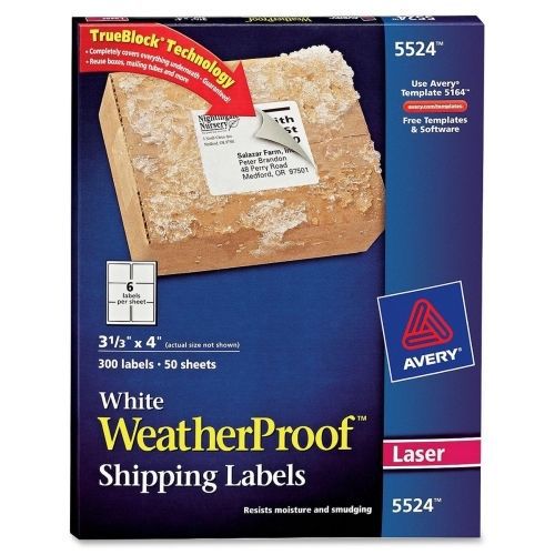Avery Weather Proof Mailing Label -3.33&#034;Wx4&#034;L -300/Pk -White