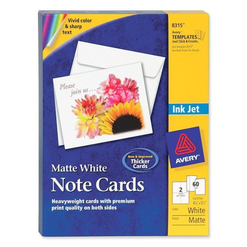 NEW Avery Note Cards, 4.25 x 5.5Inches, Matte White, Box of 60 (08315)-Free Ship