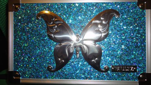 Vaultz Locking Pencil Box 8X6 Blue Sparkle 2/Silver Butterfly