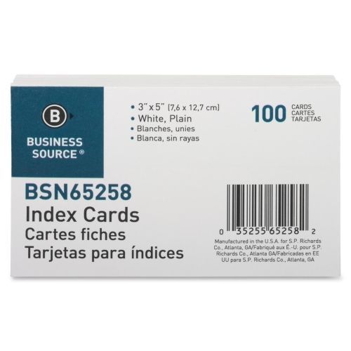Business Source Plain Index Card  - 5&#034;x3&#034; -100/Pk - White Paper - BSN65258