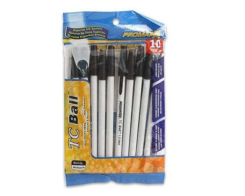 10 Pack Promarx TC Ballpoint Black Ink Pens, Medium Point, Capped