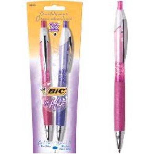 BIC For Her Ball Pens Medium Point Blue Ink Metal Clips 2 Pack
