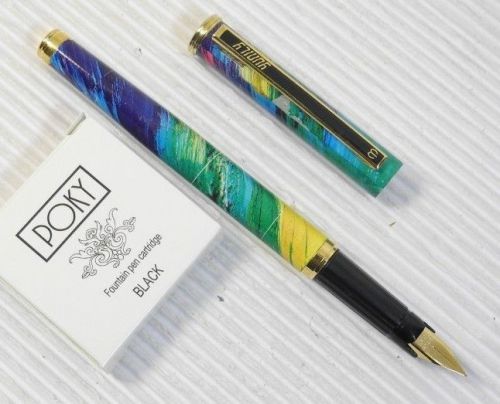 Yunily colourful barrel fountain pen BLUE free 5 POKY cartridges BLACK ink