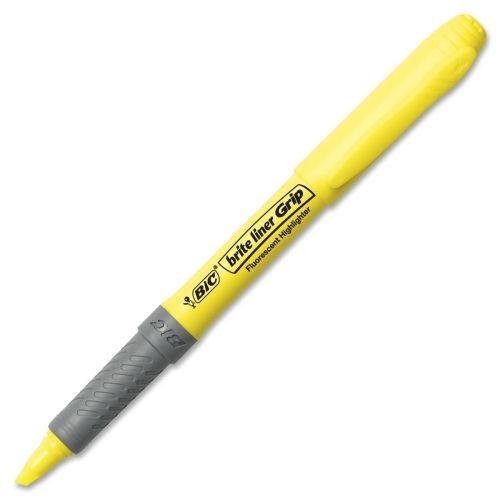 BIC Brite Liner Grip Highlighters - Chisel Point - Yellow Ink - 12/PK