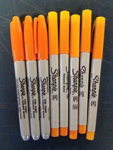 Qty 8 ~ Orange Sharpie Markers, Permanent, 3-Fine Point &amp; 5-Ultra Fine Point