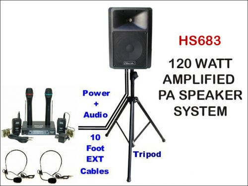 Hisonic 240 watt public address pa system + tripod/stand + wireless microphones for sale