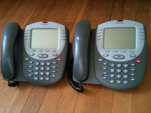 Lot of 2 AVAYA 2420 OFFICE LCD DISPLAY SPEAKER PHONES with HANDSETS &amp; STANDS