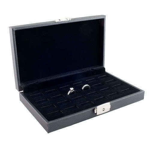 24 JEWELRY RING CASE DISPLAY WIDE SLOT STORAGE BOX WITH LOCK AND KEY NEW