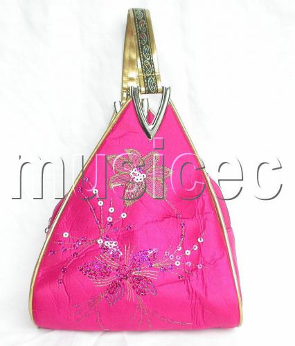 popular peachblow triangle Embroider silk handbag bag purses T35A19