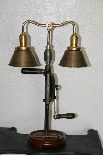 Vintage Hand Drill Reclaimed and Repurposed Industrial Steampunk Desk Lamp Light