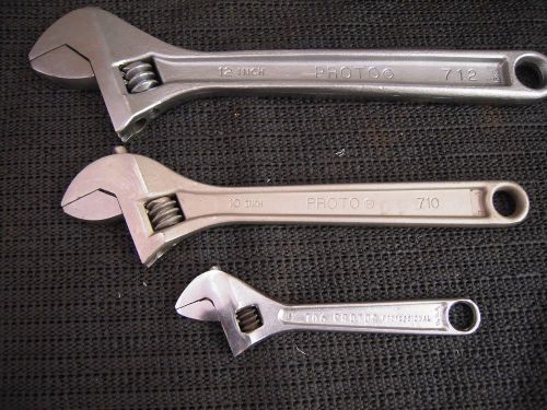 Proto 3 piece adjustable wrench set 6&#034; 10&#034; 12&#034; usa 712 710 706 for sale