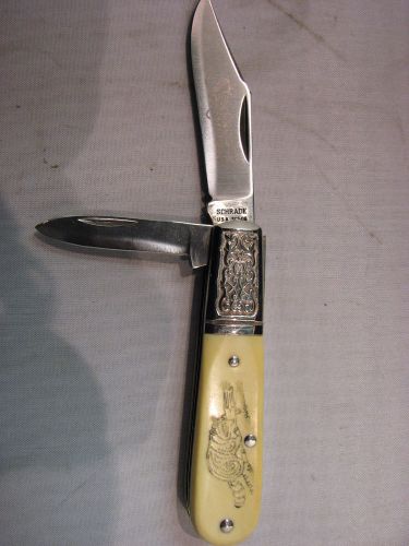 Vinatge SCHRADE S.C.C. USA SC506 BARLOW SCRIMSHAW RACCOON POCKET KNIFE