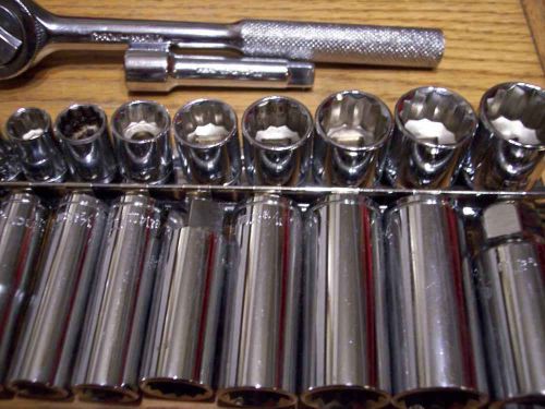 Metrinch 3/8 drive 9-standard and 7-deep sockets ratchet 3&#034; extension 12pt. for sale