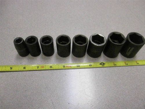 8 PC PROTO IMPACT SOCKET 3/8&#034;-1&#034;  6 POINT 1/2&#034; DRIVE GREAT USED CONDITION