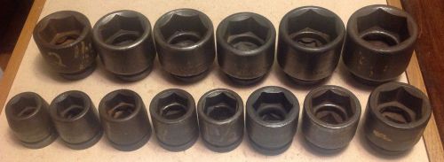 Williams &amp; Snap-on Tools  1&#034; Drive 6 Point Impact Sockets Lot Of 14, LARGE SIZES