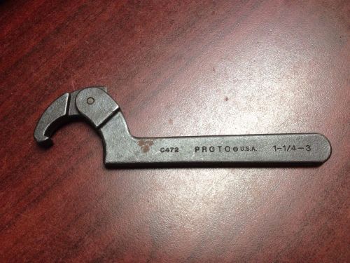 NOS PROTO® C472 ADJUSTABLE HOOK SPANNER WRENCH 1-1/4&#034; TO 3&#034; Made in USA