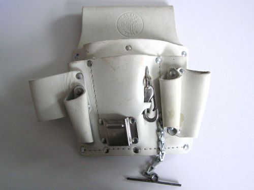Klein Tools 5178 8-Pocket White Leather Tool Pouch Electrician Lineman